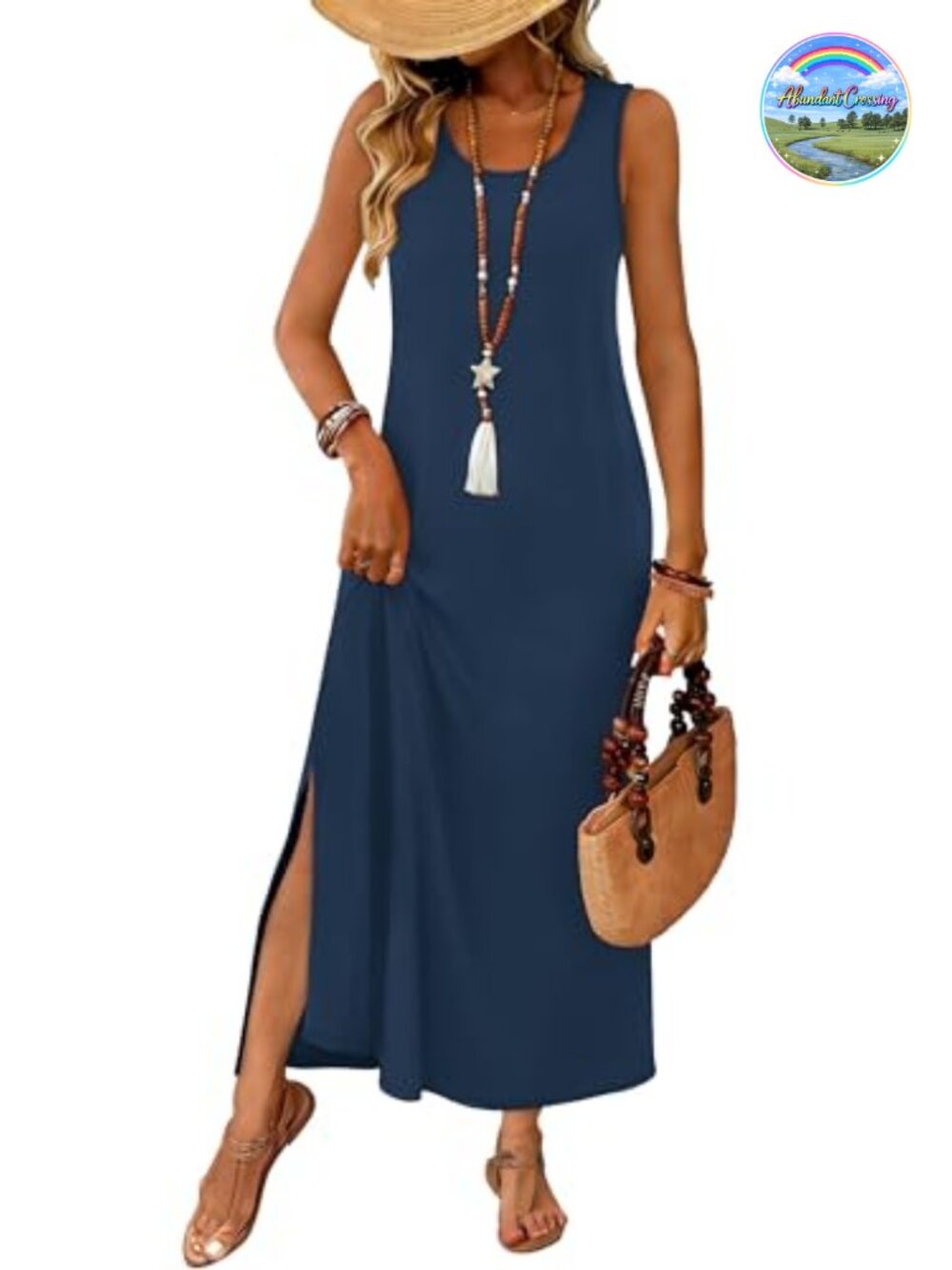 WIHOLL Sleeveless Maxi Dress with Pockets Summer Beach Vacation Sundress